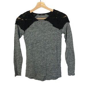 Zara Gray Lace Shoulder Long Sleeve Blouse S